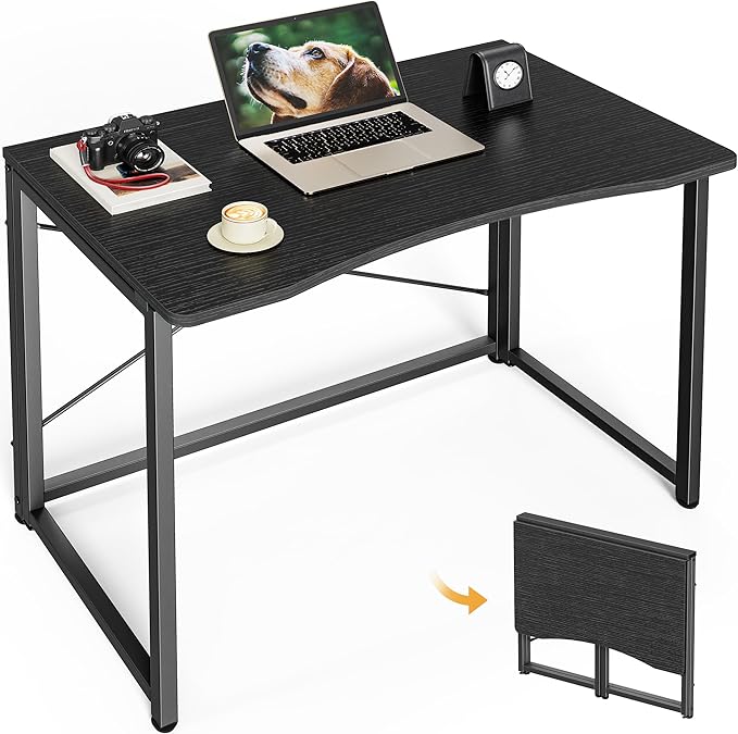Huuger Folding Desk for Small Spaces, 31.5 Inch Foldable Computer Table, for Home Office, Study, Bedroom, Dorm, Space Saving, Small Writing Work Office Computer Desk, Easy to Fold, Black