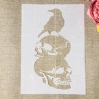 TIAMECH A4 Reusable Halloween Crow Skull Stencil for Painting - Horror Ghost Atmosphere Layering Template, DIY Wall Art, Wood Furniture, Scrapbook & Crafts (8.3x11.7inch)