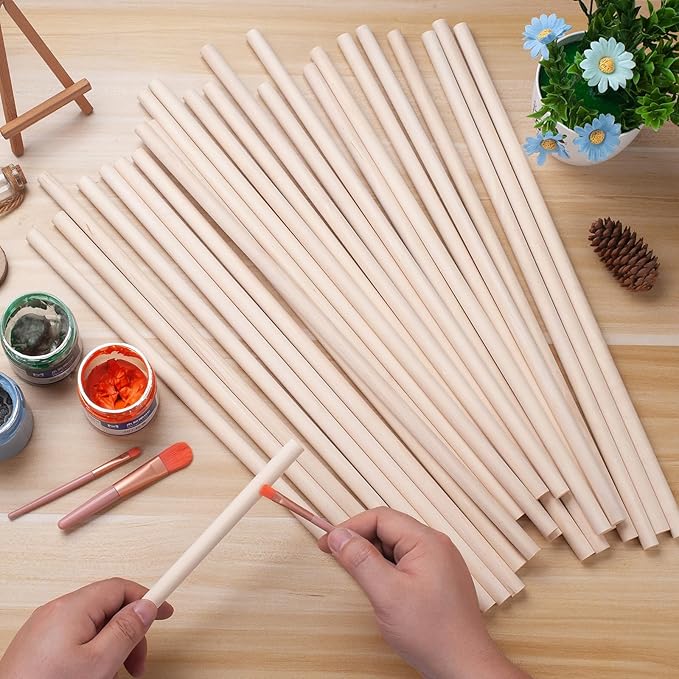 Wood Dowels Wooden Dowel Rods for Crafts, 25PCS 1/2 x 18 Round Macrame Wooden Sticks for Crafting, Unfinished Hardwood Sticks for Arts and DIYers, Tiered Cake Support and Wedding Ribbon Wands