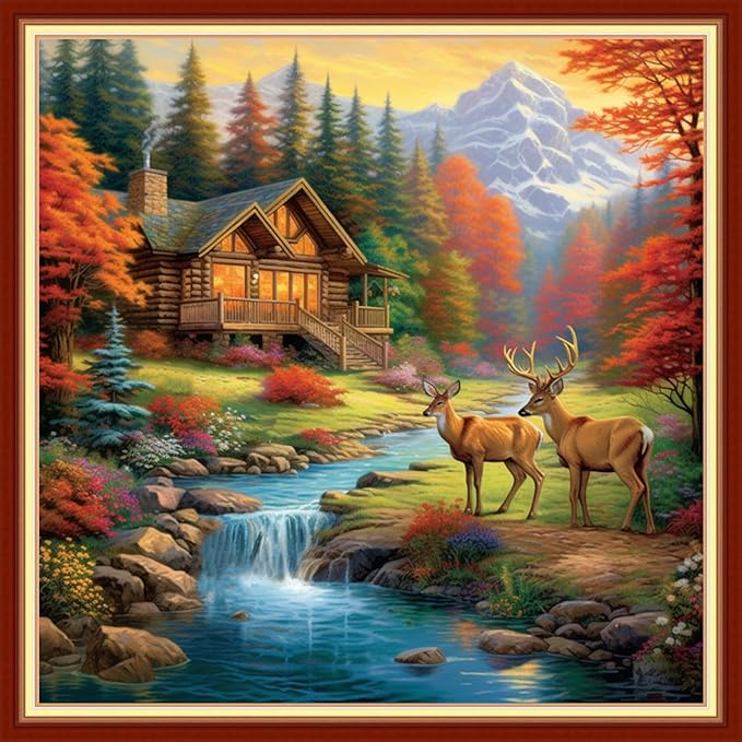 DMCVIVR Stamped Cross Stitch Kits for Adults Beginners Embroidery Kits 11CT Needlepoint Kits Cross Stitch Patterns Embroidery Patterns-Beautiful Home 18x18 inch