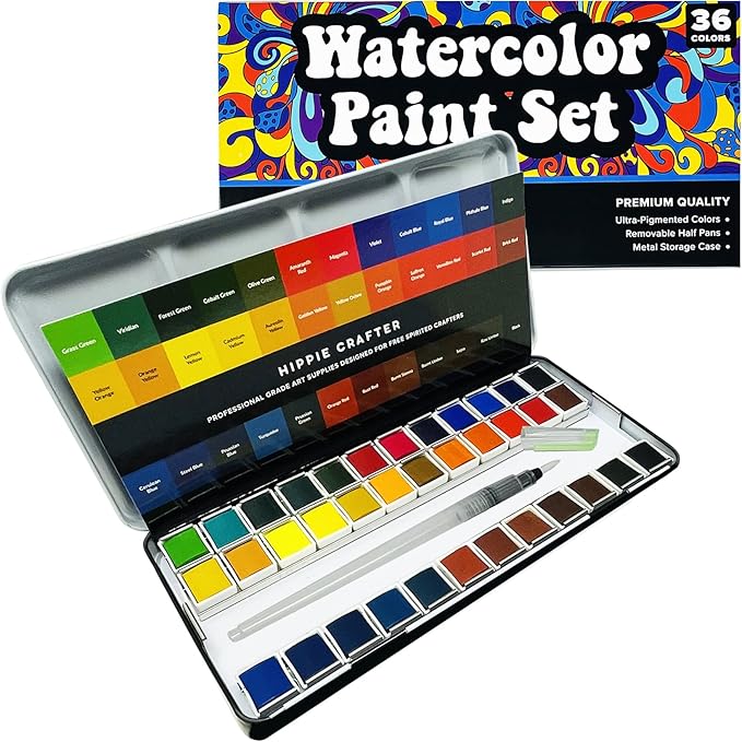 Professional Watercolor Paint Set, 36 Water Colors for Adults, Painting Kit with Palette and Brush Pen, Portable Watercolor Paints for Travel and Art Projects