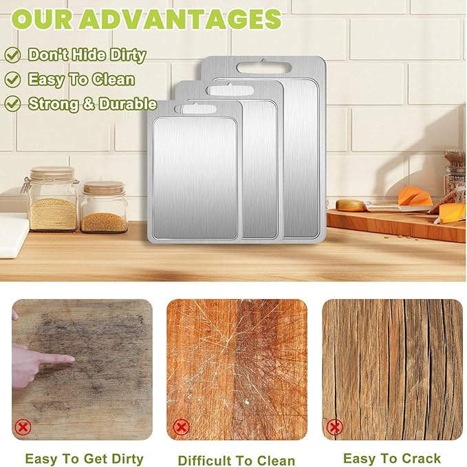 Titanium Cutting Board with Juice Groove-Pure Titanium Cutting Boards For Kitchen，Double-Sided Metal Chopping Board Titanware Cutting Mat for Cutting Meats, Fruits & Vegetables (11.4"L x 7.9"W)