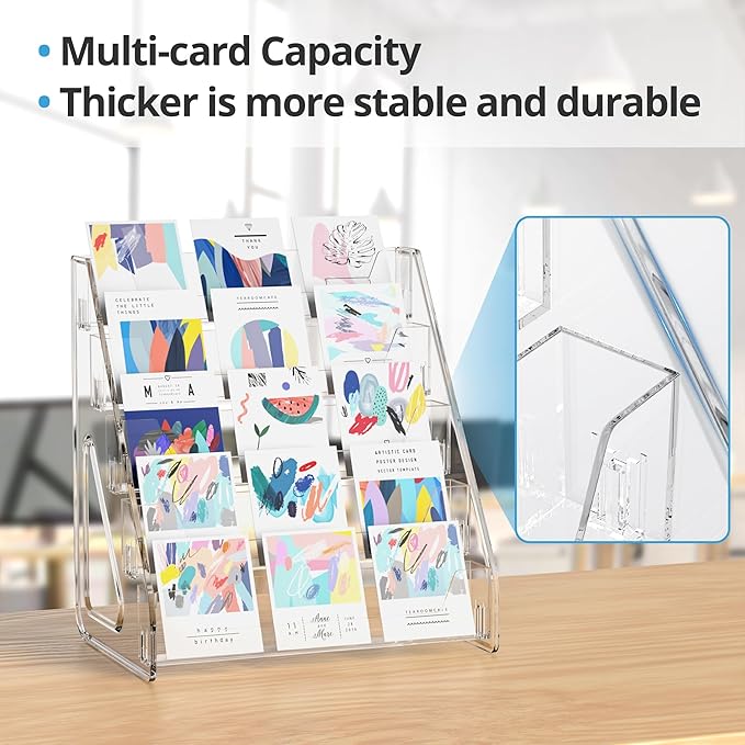 5 Tier Acrylic Card Display Stand, Clear Display for Greeting Cards, Sports Cards, Postcards, Stickers & Brochures