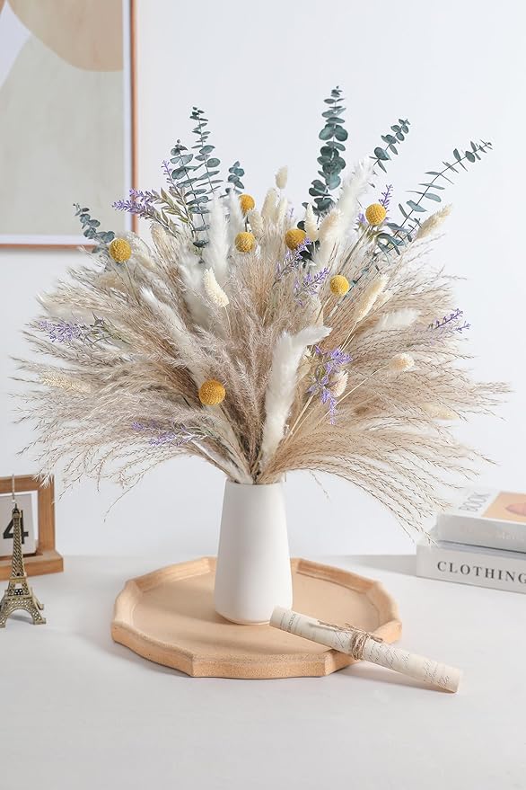 Serra Flora Natural Dried Pampas Eucalyptus Rabbit Tail Grass,(Pack of 66pcs) with 6 Kinds of DIY Bridal Artificial Bouquets Home Decor Wedding Floral Arrangement Table Centerpieces