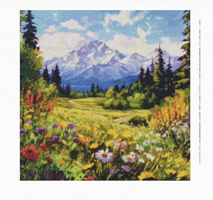 14CT Counted Cross Stitch Kits for Adults Mountain Flowers Advanced Stamped Cross Stitch Kits for Adults (Mountain 4)