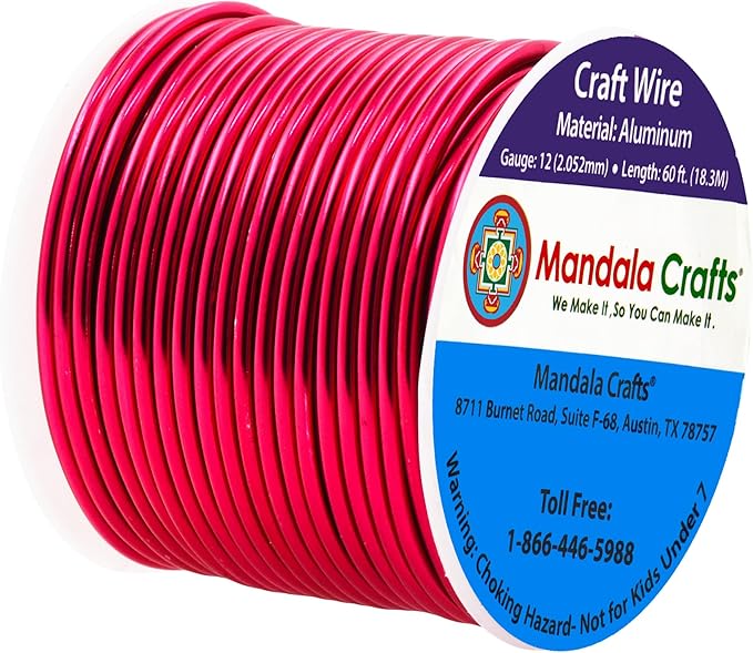 Mandala Crafts 12 Gauge Anodized Aluminum Craft Wire for Jewelry Making - 60 FT Colored Flexible Raspberry Wire - Bendable for Bonsai Armature Crafting Sculpting