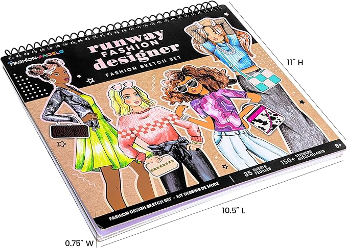 Fashion Angels Fashion Runway Portfolio - Fashion Design Sketch Book with Stencils & Stickers - Ages 8 & Up