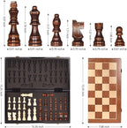 Magnetic Wooden Chess Set 15" Unique Chess Board Game with Chess Pieces Storage Slots, Tournament Portable Folding Travel Chess Sets for Kids Adults Beginner and Pros, 2 Extra Queens