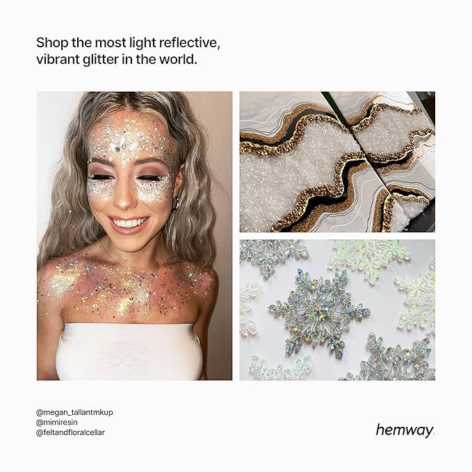 Hemway Polyurethane & Epoxy Resin Glitter 100g / 3.5oz Metallic Crystal Flake Additive for Flooring Jewelry Tumblers Glass Pigment - Chunky (1/40" 0.025" 0.6mm) - White Iridescent
