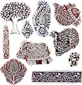 Royal Kraft Wooden Stamps for Block Printing on Saree Border, Textile, Clay, Pottery, Tattoo (Set of 10) MXtag0003