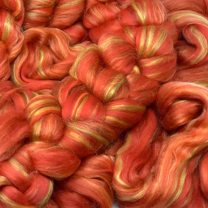 Merino Silk Luxe Tonal Designer Blend. Superfine Merino, Mulberry Silk, Tussah Silk. Top Roving for Spinning or Felting. Crimson Bliss 1oz