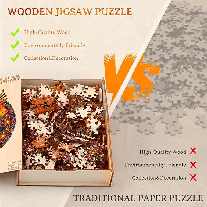 KAAYEE Wooden Jigsaw Puzzles-Wooden Puzzle for Adult Unique Shape Advanced Phoenix Wood Puzzle Adults, Fathers Mother Gifts Christmas Family Puzzles 8.5 * 7.9in 100pcs
