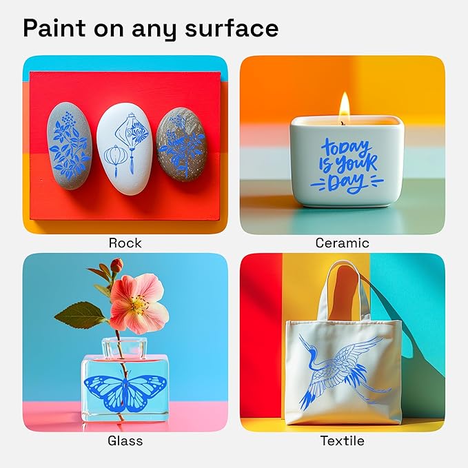 ARTISTRO 2 Blue Acrylic Paint Pens, Acrylic Paint Markers Dual Tip (Brush + Fine 1 mm), Canvas, Rock, Glass, Wood, Paper, DYI, Markers for Kids and Adults