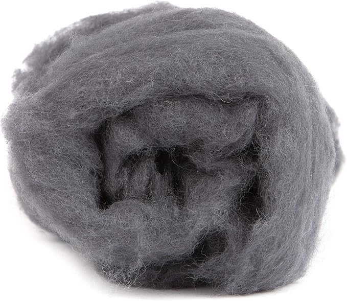 Desert Breeze Distributing Maori Wool Carded Batting, 100% Natural New Zealand Wool Made by DHG in Italy for Needle Felting, 3.5 OZ, 27 Micron, Color Charcoal Gray