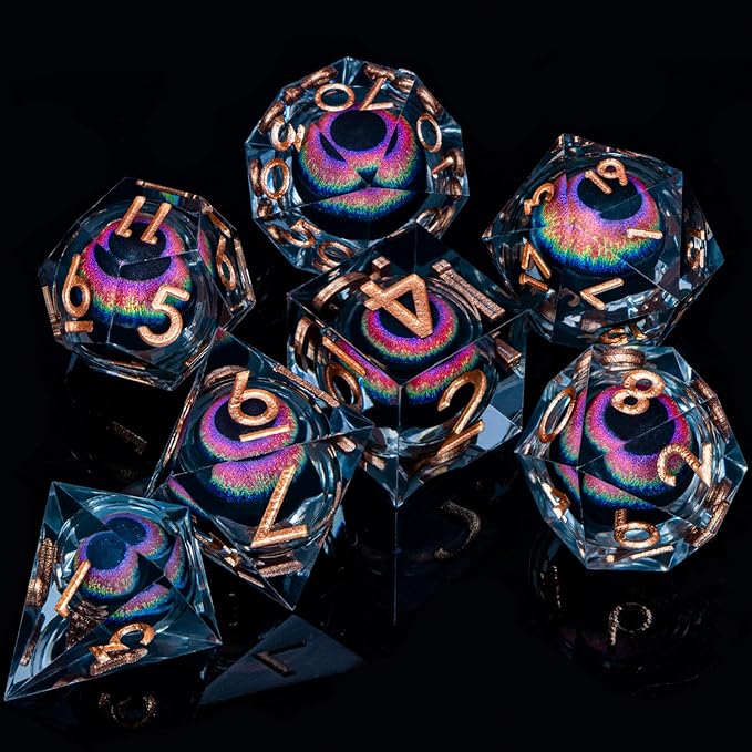 ARUOHHA DND Dragon Eye Dice Liquid Core Resin Sharp Edged Dice Set with Gift Box, RPG Role Playing Game Polyhedral Handmade D and D Dice D20 D12 D10 D8 D6 D4