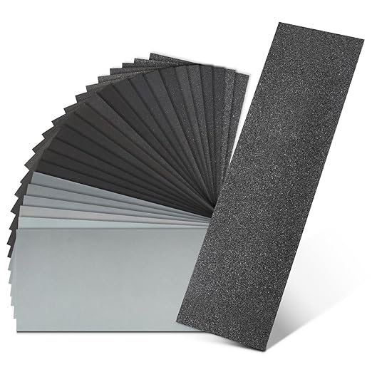 24PCS Sandpaper Assortment 12 Grits Wet Dry Sandpaper Sheets,Silicon Carbide Sanding Paper 120 to 3000 Grit Fine Sandpapers and Coarse Sand Paper for Metal, Wood Furniture and Automotive (9x3.6 Inch)