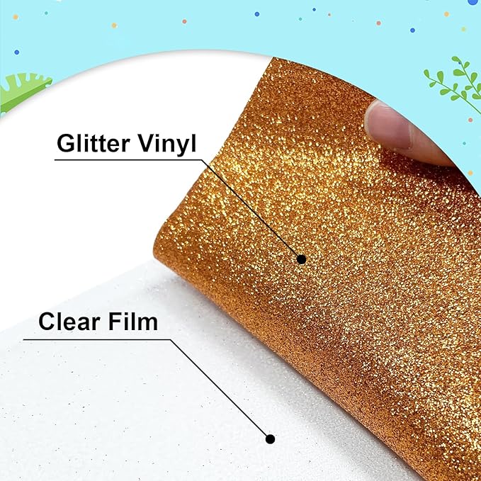 Bronze Glitter Heat Transfer Vinyl 12Inch*6FT Glitter Iron on Vinyl for T Shirts Easy to Cut and Weed Compatible with All Cutter Machines HTV Vinyl Iron on for Cricut (Bronze, 12Inches*6Ft)