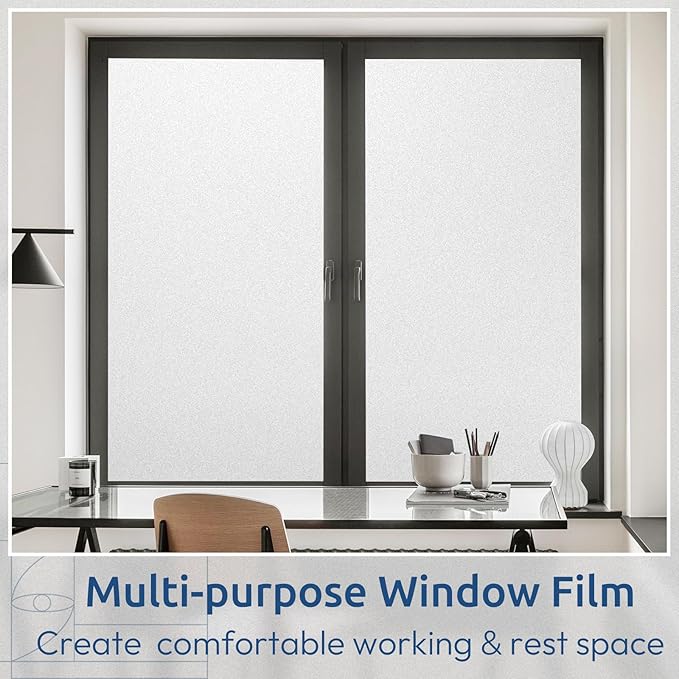 rabbitgoo Window Privacy Film, Non-Adhesive Frosted Glass Window Film for Bathroom, Static Cling Heat Blocking Stickers for Home Indoor Opaque Frosting Coverings House Tint, Matte White 11.8" x 157"