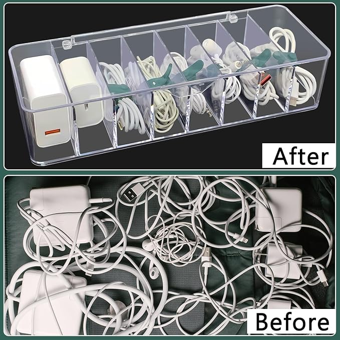 DUOFIRE 2 Pcs Cord Organizer with 16 Cable Ties, Clear Acrylic Cable Organizer Charger Organizer Electronics Organizer with Lid for Home Office Desk Organizers and Accessories