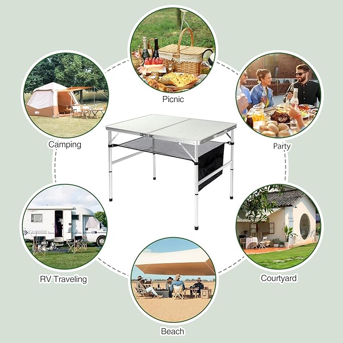 RedSwing Folding Table 3 Feet Adjustable Height, Lightweight and Portable Aluminum Hexagonal Legs Camping Table with Mesh Layer, 36 x 24 x 28 Inches
