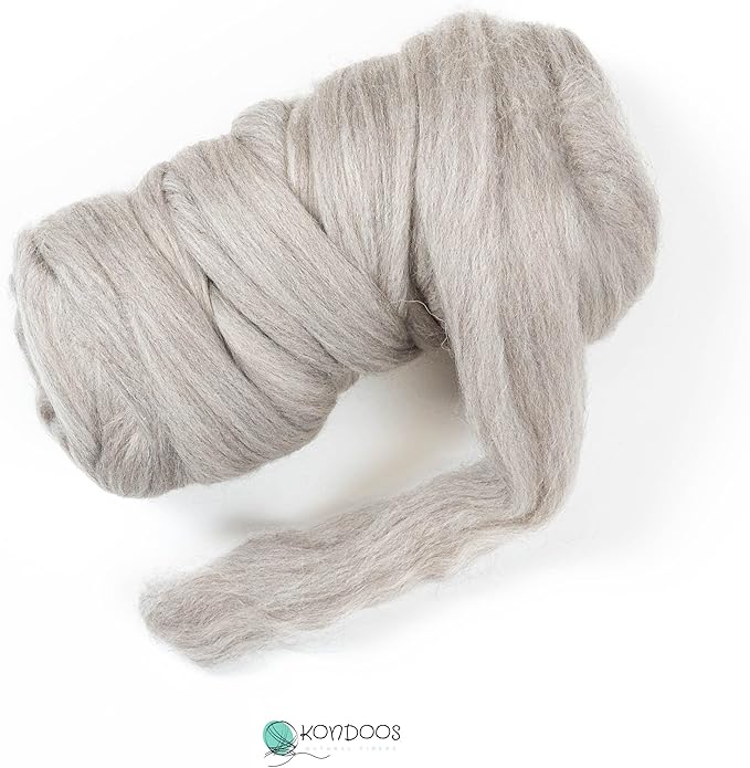 Natural Wool roving, 8 OZ. Best for Needle Felting, handcrafts and Spinning. Natural Colours, un-Dyed. (Gray Sand, 8 oz)