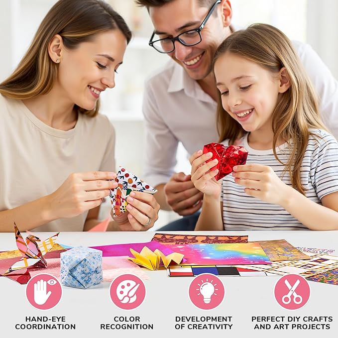 Textured Origami Paper 6x6 Inches - 50 Sheets Durable and tear-resistant with Artistic Patterns - Premium Craft Paper for Beginners & Experts, Ideal for Scrapbooking, Card Making and DIY Crafts