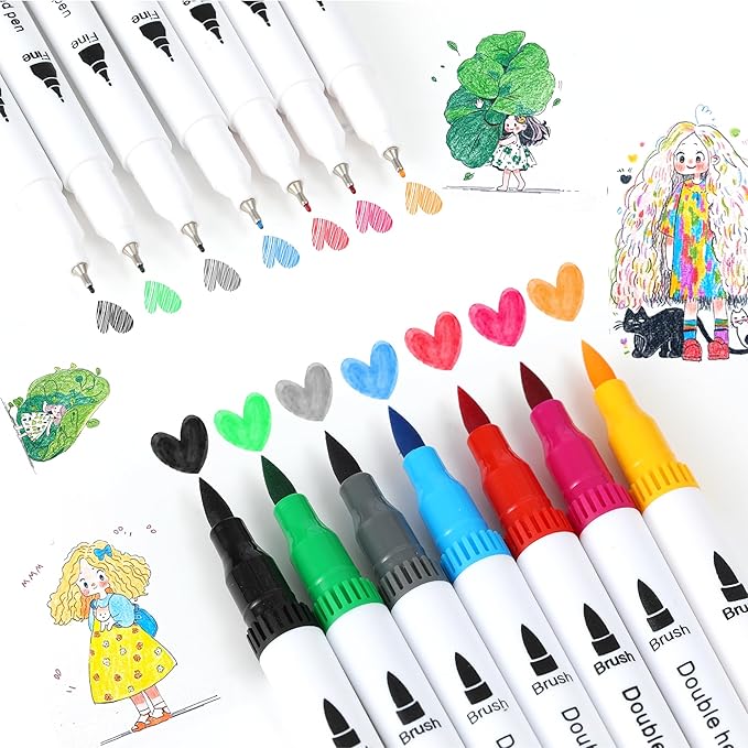 100 Colors Dual Brush Markers for Adult Kids Coloring Books, Water-Based Ink Art Marker Pens Set with Fine & Brush Tips for Bullet Journaling, Drawing, Hand Lettering, Sketching