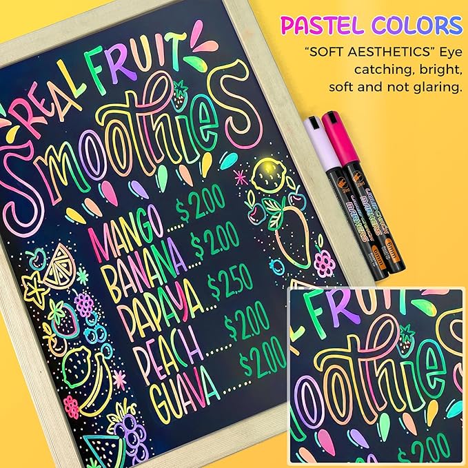 SFAIH 10 Pastel Liquid Chalk Markers [1s Wet Wipe] - No Residue, 6mm Chalkboard Markers for Blackboard, Calendar, Windows, Glass, Zero Dust, Non-Toxic, Chalk for Kids, School Teacher Must Haves
