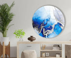 My Photostation.com 24''(60cm) Diameter Blue Marble Round with Silver Details Glass Wall Art Tempered Glass Printing Wall Decor Large Wall Art Wall Hangings