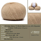 Pullu - Baby Alpaca Merino Wool Yarn Set of 3 Skeins (150 Grams) Worsted Weight - Sourced Directly from Peru - Heavenly Soft and Perfect for Knitting and Crocheting (Almond Latte)