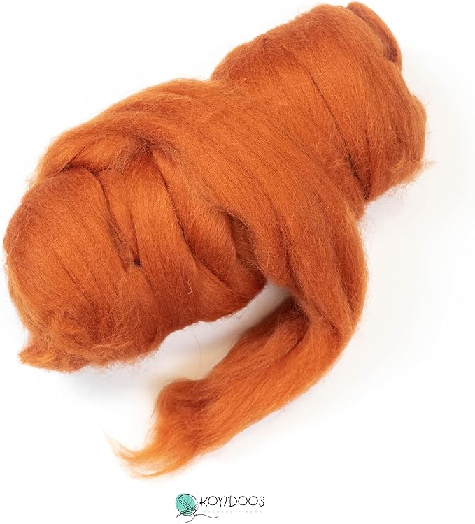Kondoos Colored Natural Wool roving, 8 OZ. Best Wool for Needle Felting, Wet Felting, handcrafts and Spinning. (Ocher)
