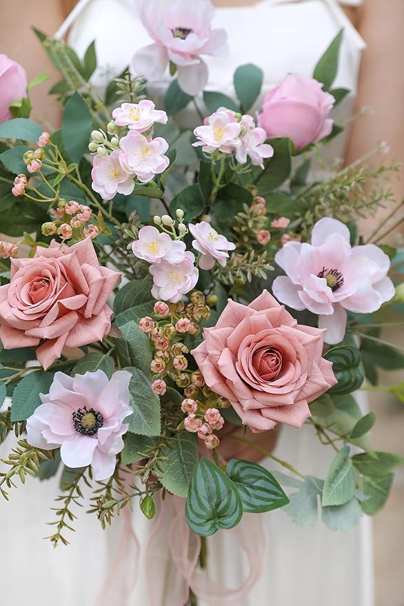 Serra Flora Artificial Greenery Stems Box Set,(Pack of 44pcs) with 9 Kinds of Faux Pink Green Filler for DIY Bridal Bouquets Wedding Floral Arrangement Table Centerpieces