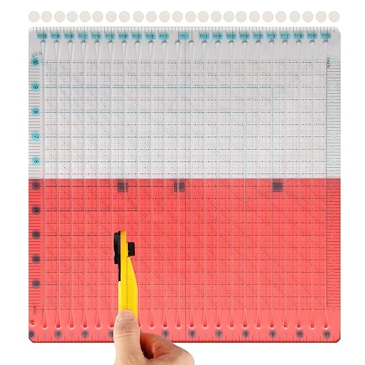 Acrylic Quilting Ruler 11.5" x 10.5" for Precise Fabric Cutting Quilt Rulers Quilting Sewing Tools Slotted Rulers,Stripology Ruler for Quilting