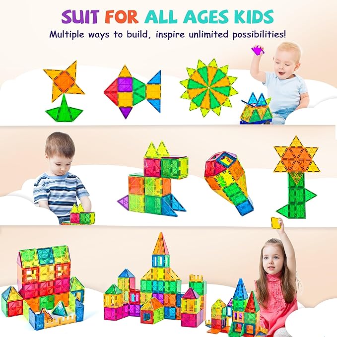 cossy 60 Pcs Magnet Tiles Magnetic 3D Building Blocks Set Educational Construction Toys for 3+ Year Kids with Stronger Magnets, Rivets-Fastened, Educational,Recreational, Conventional