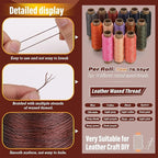 0.8 mm Leather Sewing Thread, 16 Colors 32 Yards Waxed Thread, Round Waxed Thread,Wax String for Bracelet Making, Sewing Stitching, Braiding, Beading, Bookbinding