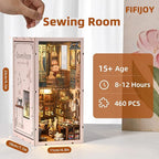 Book Nook Kit - Sewing Room DIY Miniature House Dollhouse Kit for Adults and Teens, Booknook Tiny House Bookshelf Decor 3D Wooden Puzzle, Gifts for Family and Friends