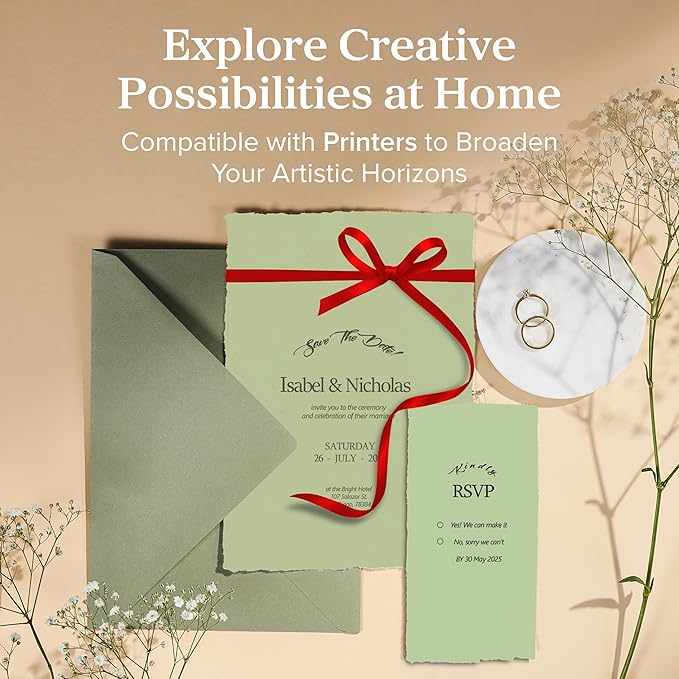 Wanderings Handmade Green Deckle Edge Blank Paper - 4x6 - Pack of 50 - Watercolour/Mixed Media Paper - Save The Date Invitations Greeting Cards Notes DIY Arts Crafts - Thick 150 GSM