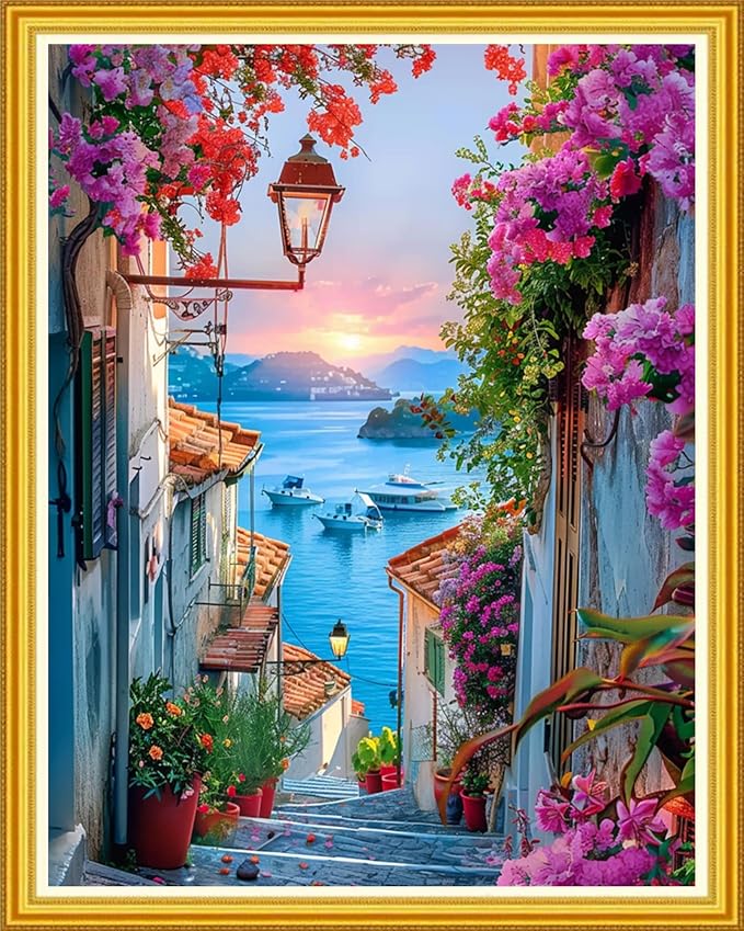 Magxvouy Cross Stitch Kits Stamped Full Range of Embroidery Kits,Cross Stitch Patterns Needlework Kits for Beginners 11CT Printed Kits&Seaside Scenery 16x20 inch