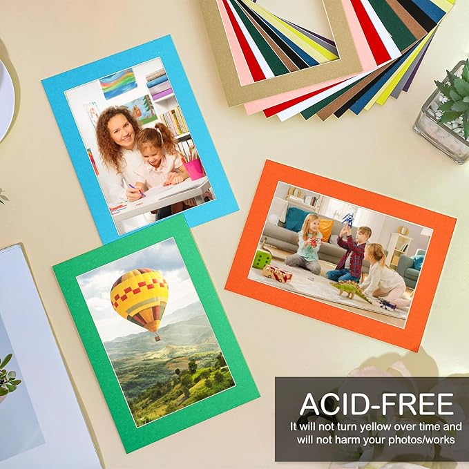 15 Pack 5x7 Picture Mats, Mixed Colors Frame Mattes for 4x6 Pictures Photo Frame Mat Core Bevel Cut Mat Board Show Kit for Photos, Prints, Artworks