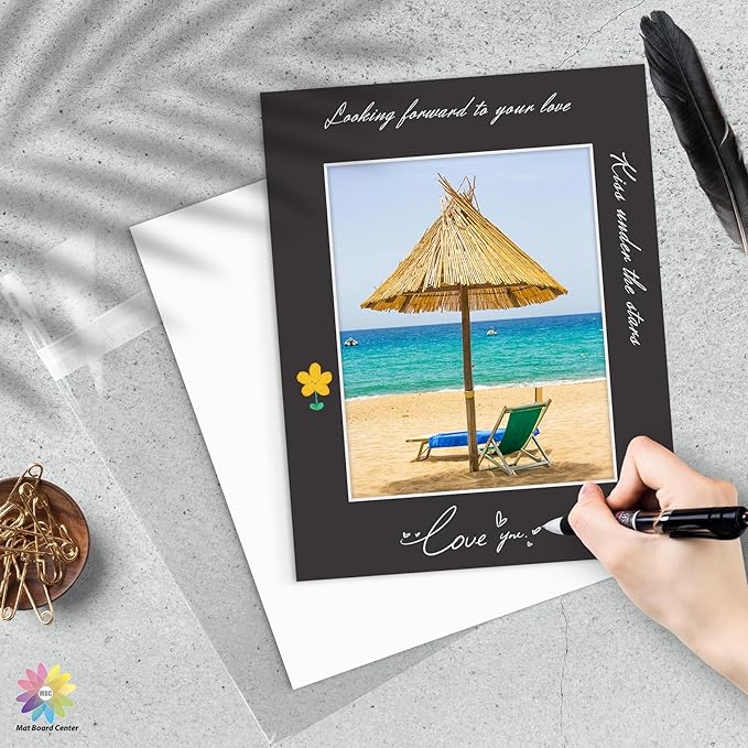 Mat Board Center, Pack of 50, 11x14 for 8x10 Black Mat Kit - Acid Free, 4-ply Thickness, White Core - Includes Backing Boards and Clear Bags - for Pictures, Photos, Framing