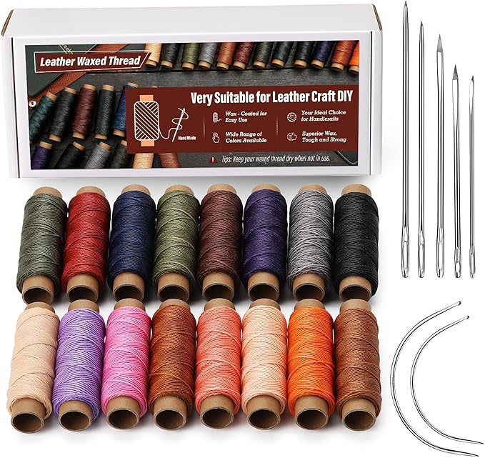 0.8 mm Leather Sewing Thread, 16 Colors 32 Yards Waxed Thread, Round Waxed Thread,Wax String for Bracelet Making, Sewing Stitching, Braiding, Beading, Bookbinding