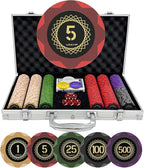 Clay Poker Set with Numbered Chips 300-pcs for Card Board Game, 14g Weight with Playing Cards for Texas Hold'em, Blackjack Gambling, Late Night Poker Games