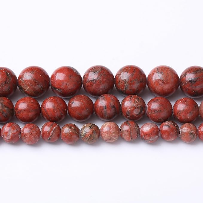 36PCS 10MM Natural Red Seasame Jasper Stone Beads Energy Healing Beads for DIY Jewelry Bracelet Necklace Making for Jewelry Making 15Inch