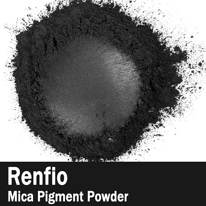 Renfio Mica Powder Pigment Natural Fine Powdered Pigments Pearl Shimmer Epoxy Resin Dye for Painting Soap Making Slime Bath Bombs 3.5 Oz(100g) - Deep Black
