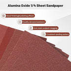 1/4 Sandpaper Sheet – 4-1/2” x 5-1/2”, P60 Grit, Red Aluminum Oxide, Plain Backing, 50-Pack – Sandpaper Sheets for Palm Sanders and Woodworking