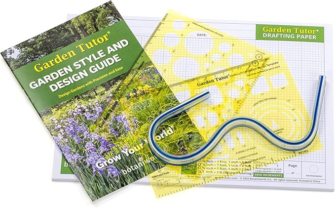 Garden Tutor Multiscale Garden & Landscape Design Kit – 2 Translucent Yellow Design Stencils, 12-Inch Flexible Curve Ruler, 40-Sheet Multi-Scale Graph Paper & Garden Design Guide