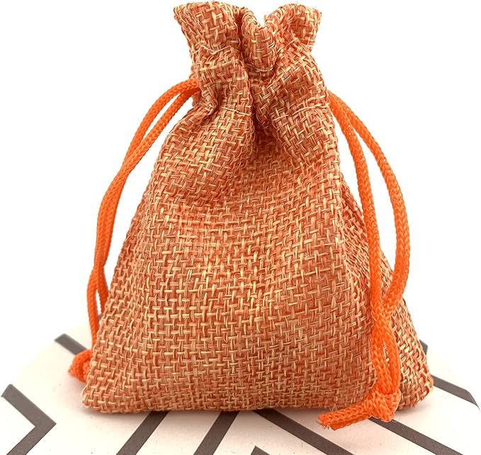 Palmhomee Pack of 25 Burlap Gift Bags with Drawstring Linen Jewelry Pouches Wedding Hessian Jute Bags for Birthday Jewelry and Treat Pouches Party Wedding Favors Gift Art and DIY Craft   (2.8x3.6 Inch Orange)