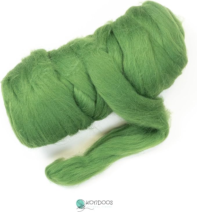 Colored Natural Wool roving, 8 OZ. Best Wool for Needle Felting, Wet Felting, handcrafts and Spinning. (Grass Green)