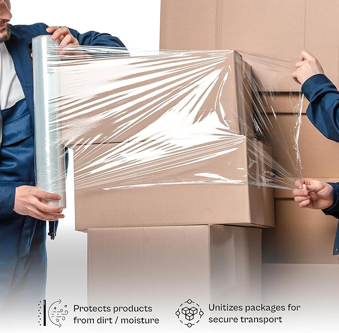 PSBM Stretch Wrap, 4 Pack, 17 Inch x 1476 Feet, 83 Gauge, Clear Plastic Cling, Cast Hand Stretch Film Rolls for Packaging Moving Packing Pallets