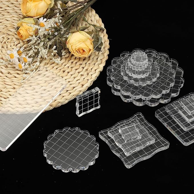 PATIKIL 2.8" Acrylic Stamp Block, 6Pcs Clear Stamping Block with Grid Lines Decorative Mounting Blocks Round for Scrapbooking DIY Crafts Card Making